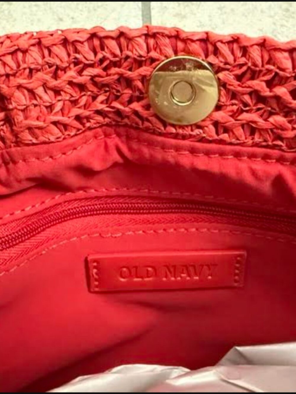 Old Navy Raffia Frame Shoulder Bag Red Orange Clutch Purse NEW BNWT - Picture 9 of 10